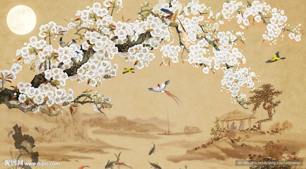 復(fù)古花鳥裝飾畫