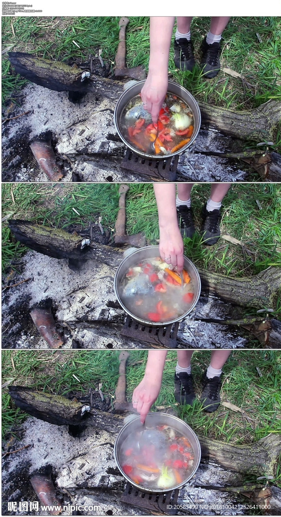 野炊做美食煮鱼熬汤