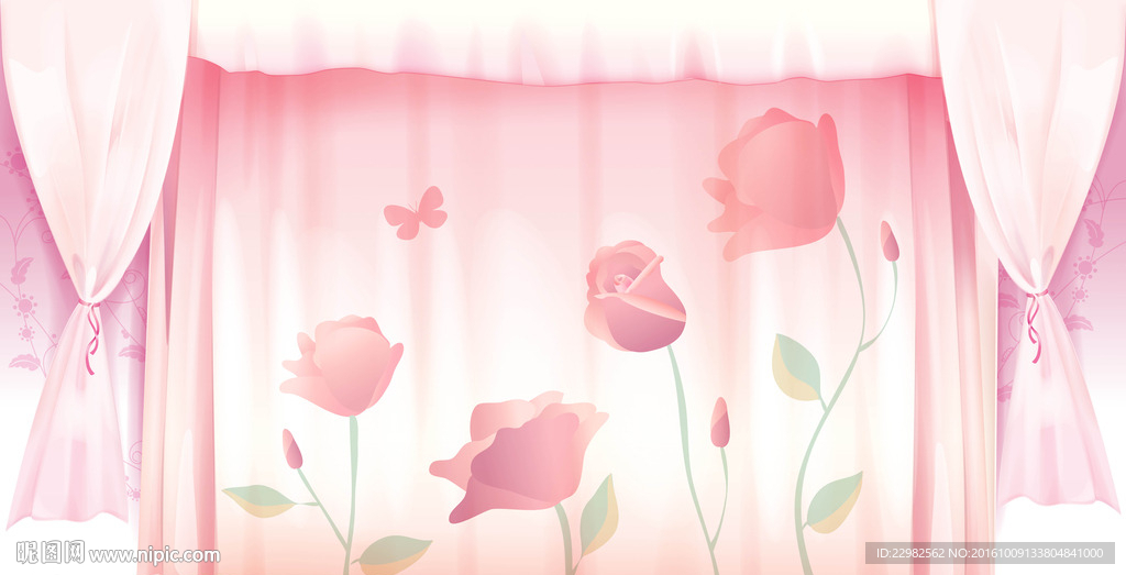 粉色窗帘背景墙
