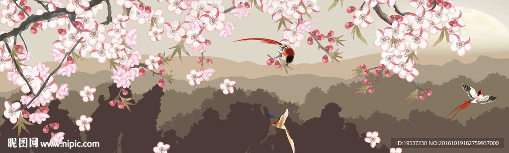 工筆花鳥壁畫