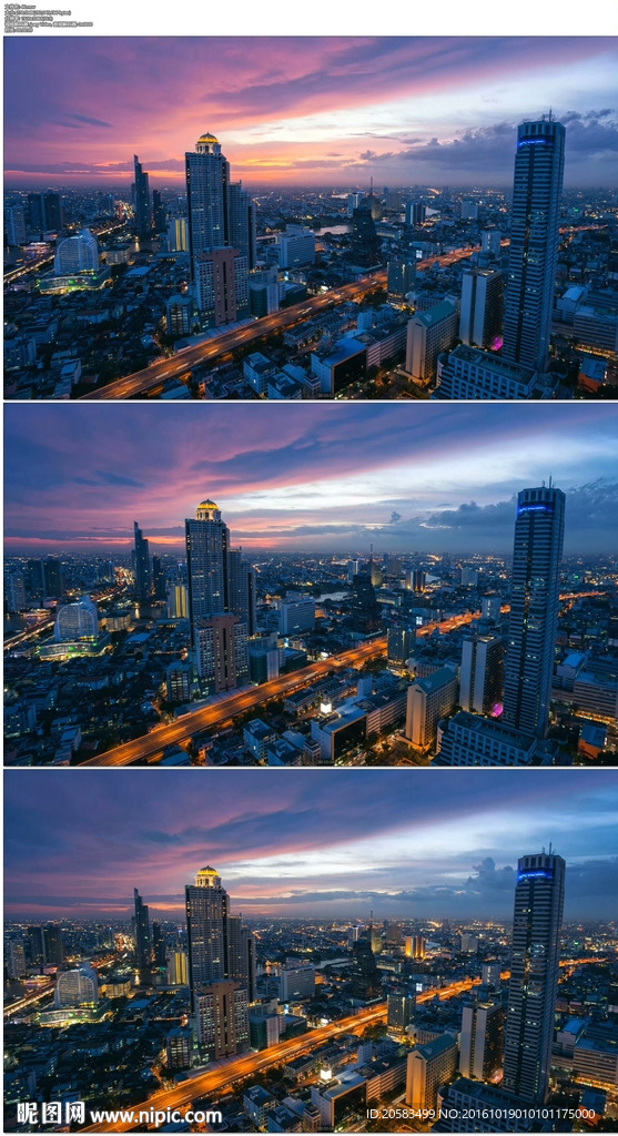 繁华曼谷都市日落