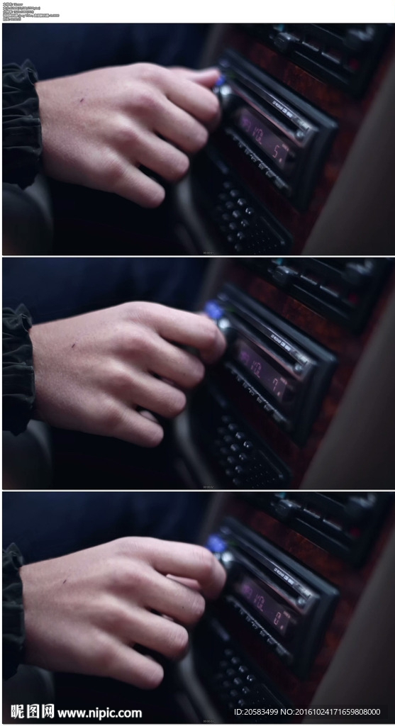男人手調(diào)節(jié)旋轉(zhuǎn)汽車廣播音量按鈕
