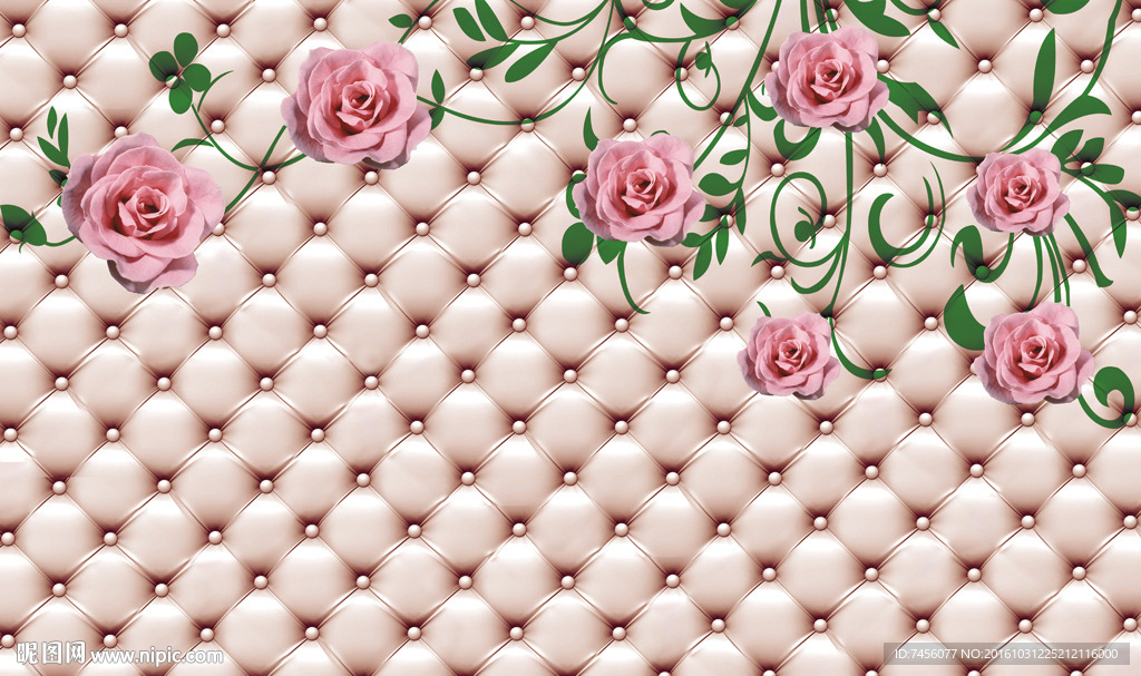浪漫玫瑰花藤时尚软包背景墙