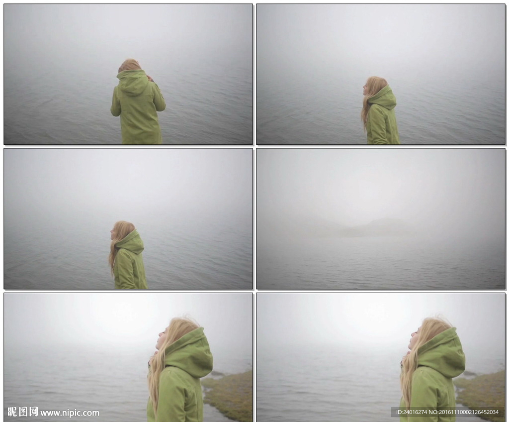 少女湖边看雾