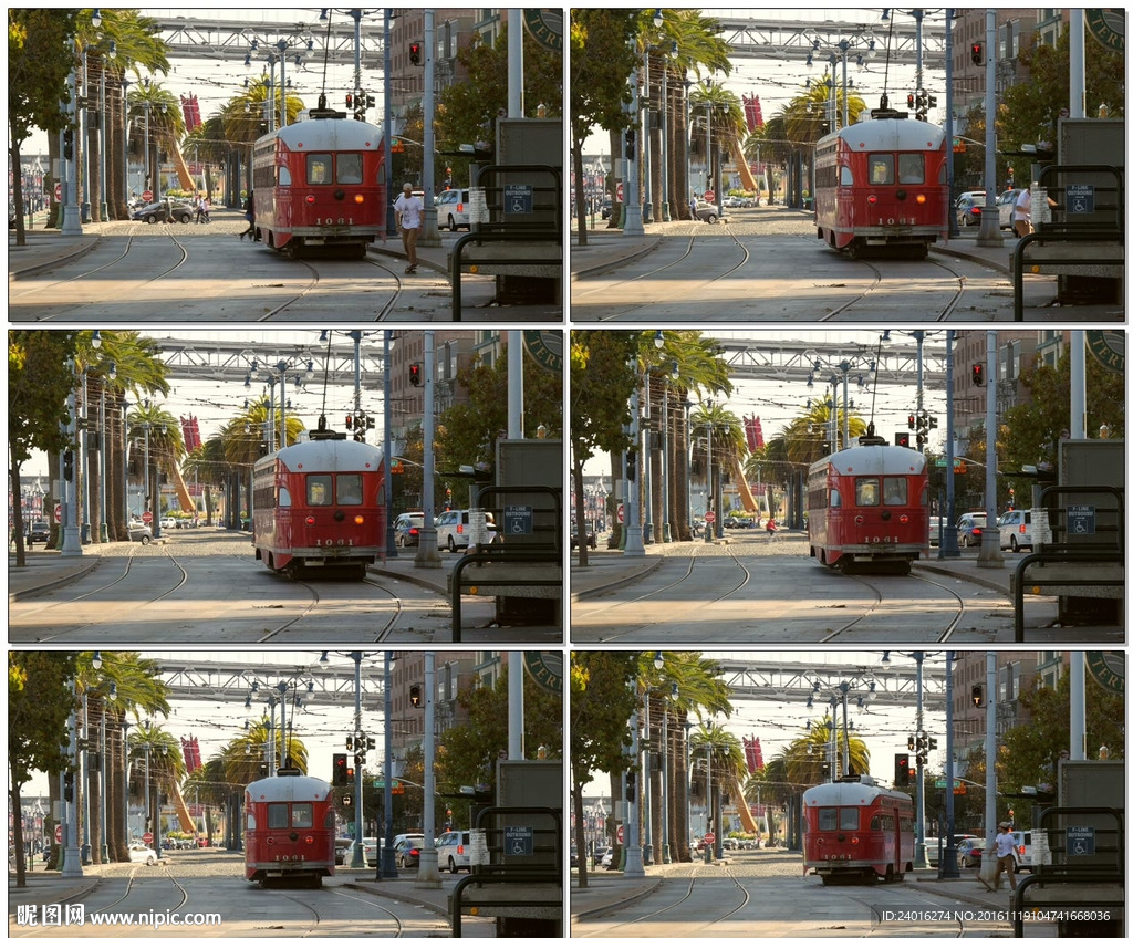 老式有轨电车在旧金山市中心