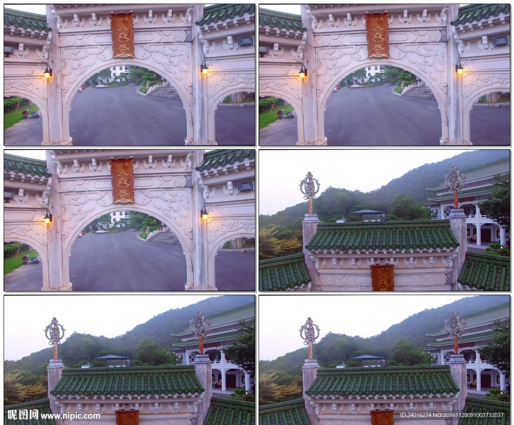航拍寺廟殿門