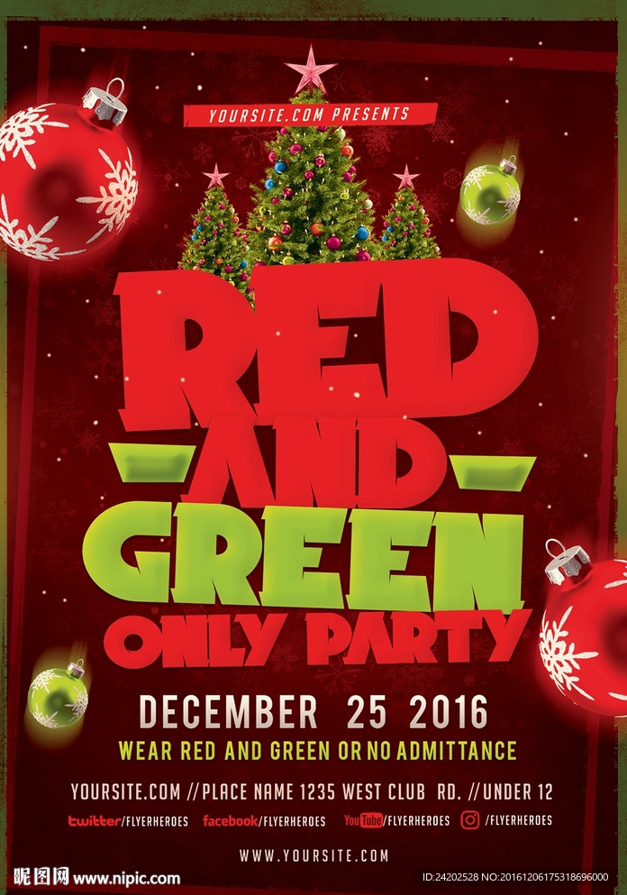 红色欢乐圣诞节派对活动海报