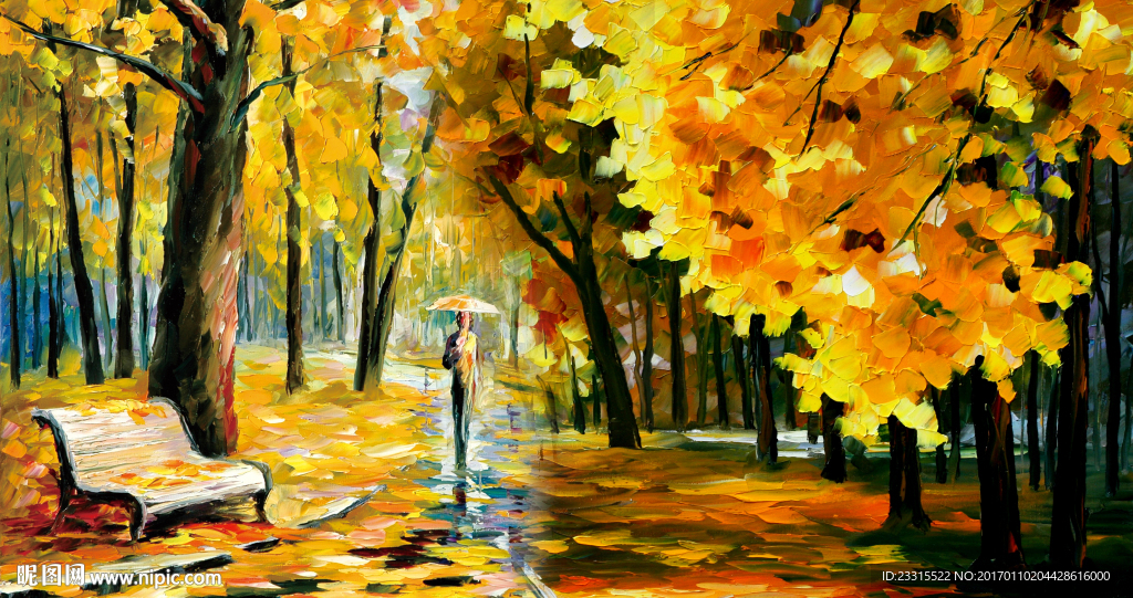 秋季的公园油画