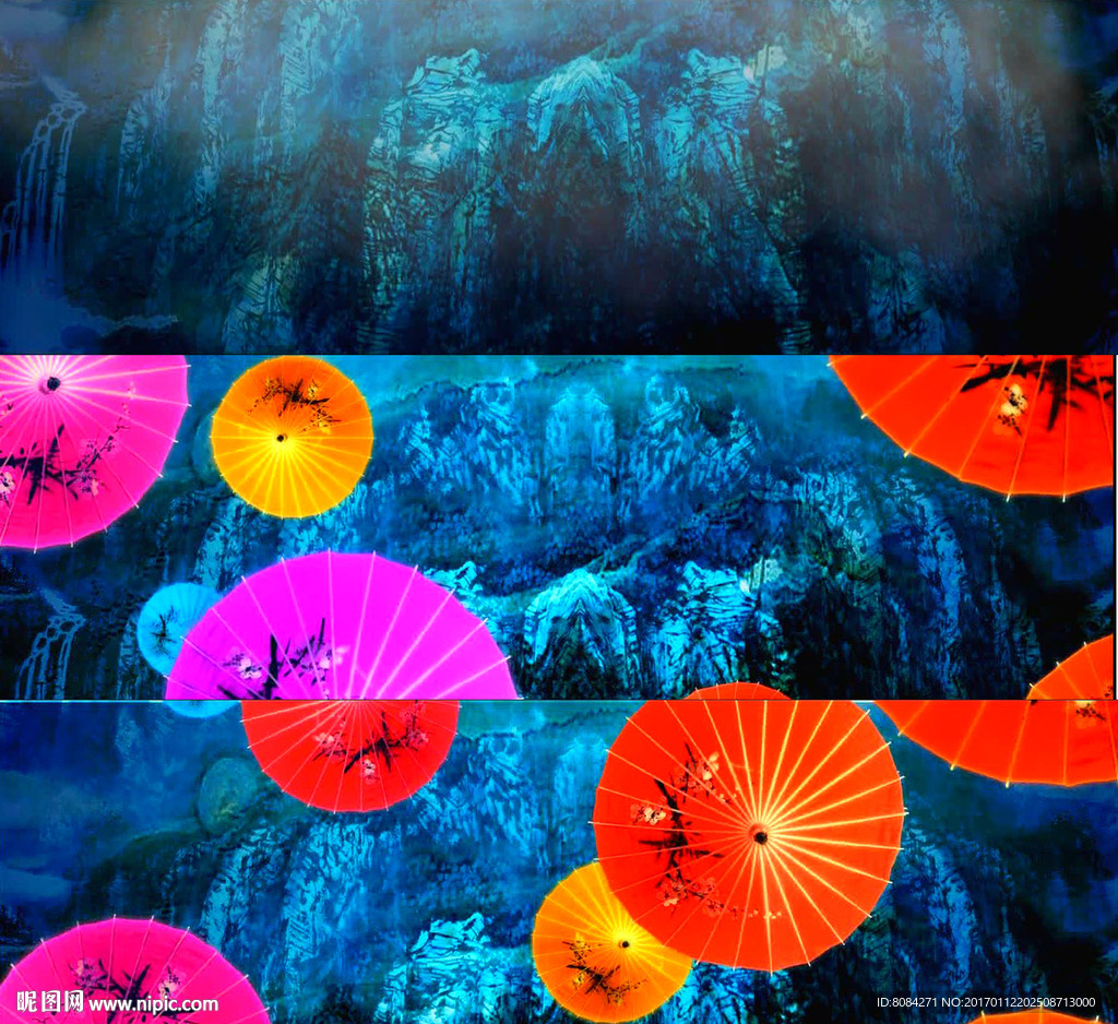 中國風山水折紙花傘LED背景視