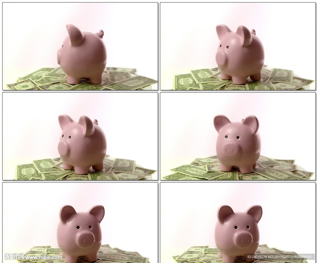 小猪扑满坐在美元上