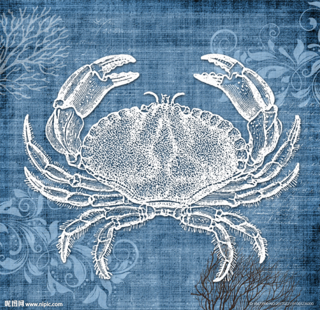 蓝色螃蟹装饰画