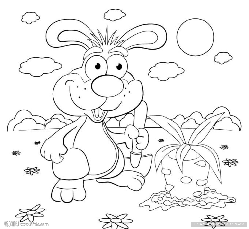 手绘漫画兔子挖萝卜