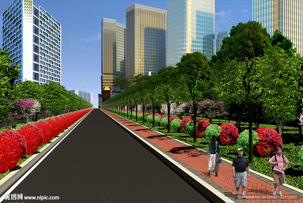 城市街道分侧绿化带效果图