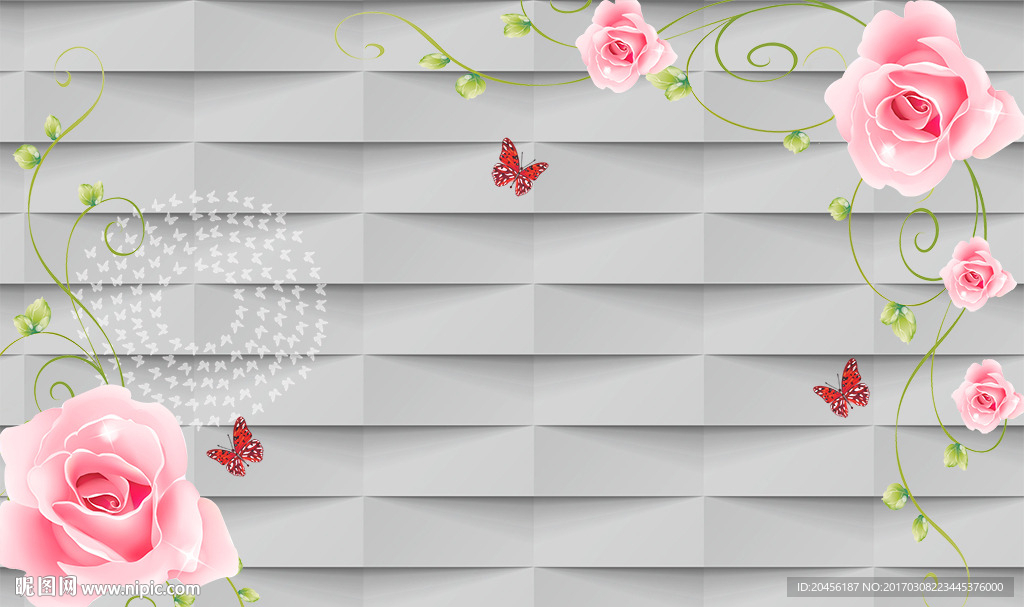 3D玫瑰花藤背景墙