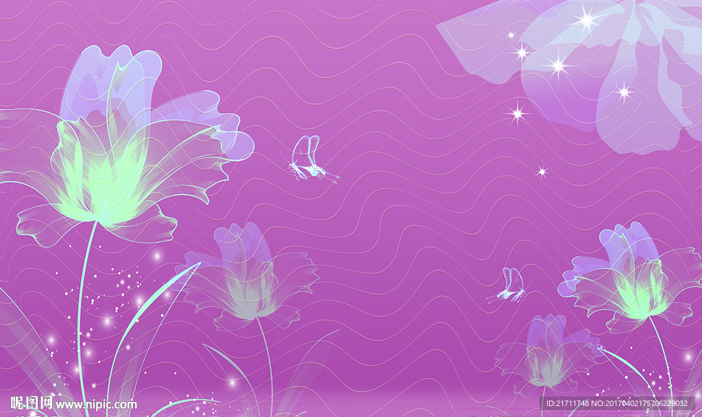 梦幻紫色花卉蝴蝶电视背景墙