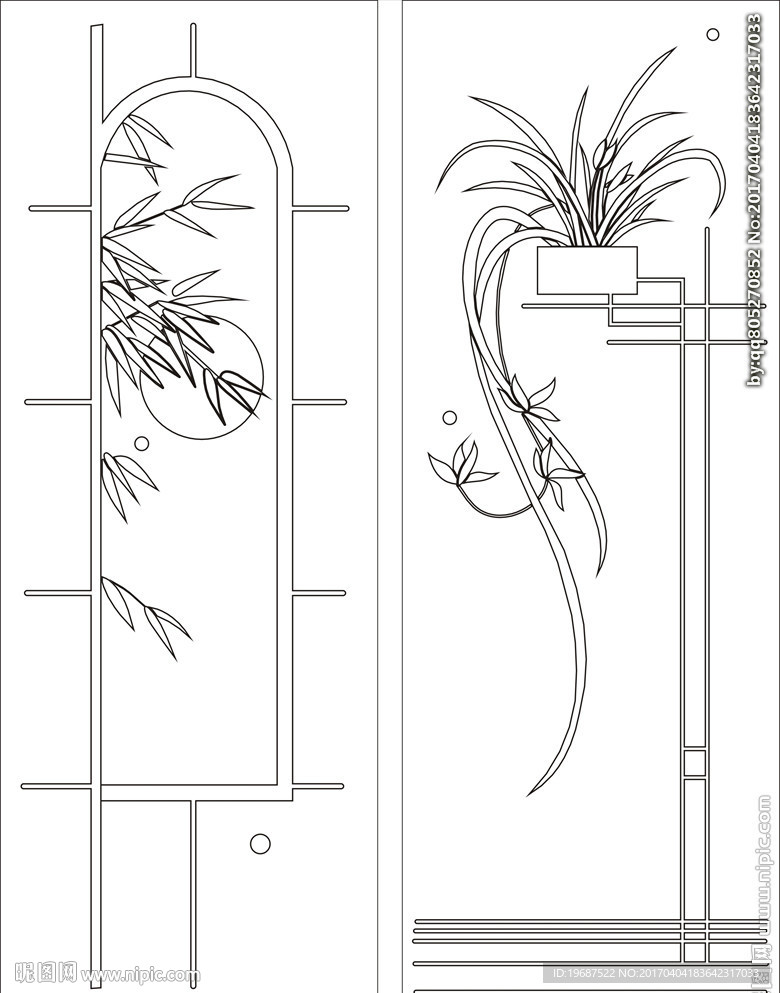 花草移门缕空玻璃雕刻刻绘图案