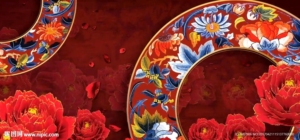 中國風 喜慶紅花