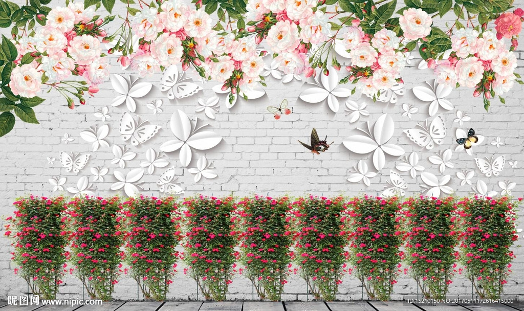 3D墙砖玫瑰花朵