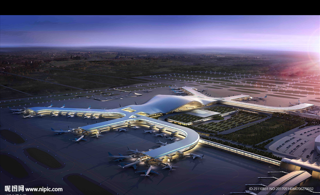 飞机车站设计鸟瞰飞机场景图