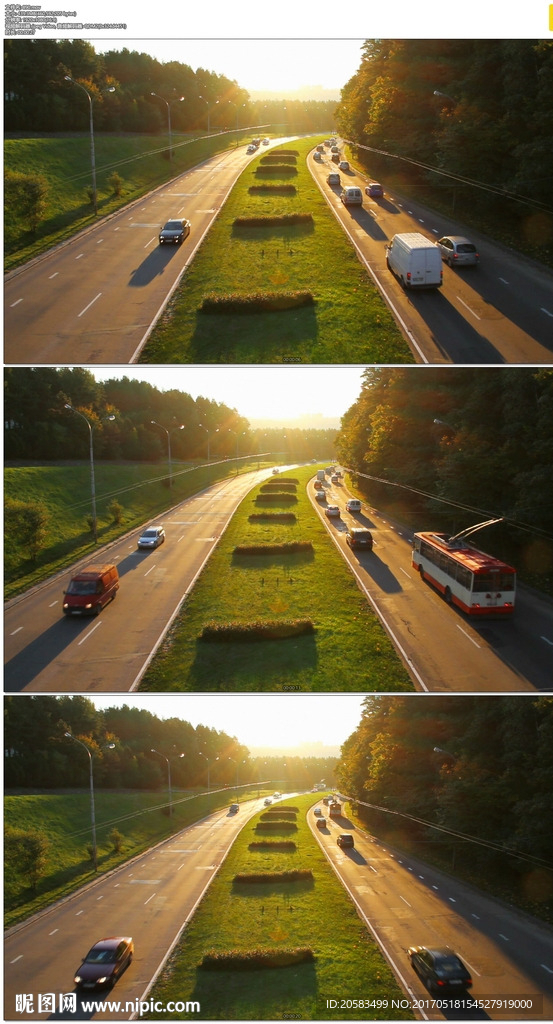 阳光下的道路交通车流