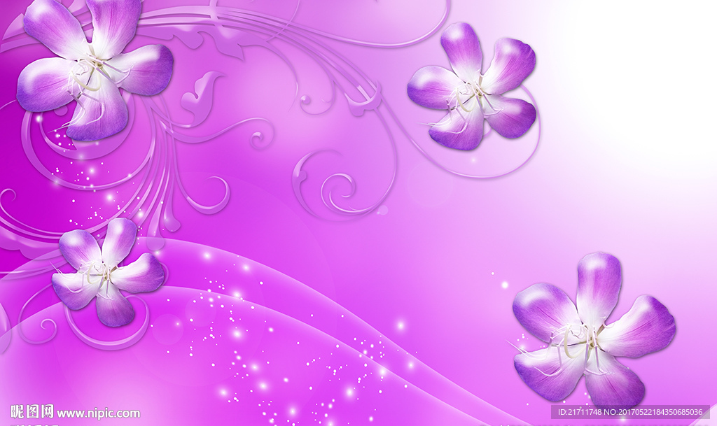 梦幻紫色花卉电视背景墙