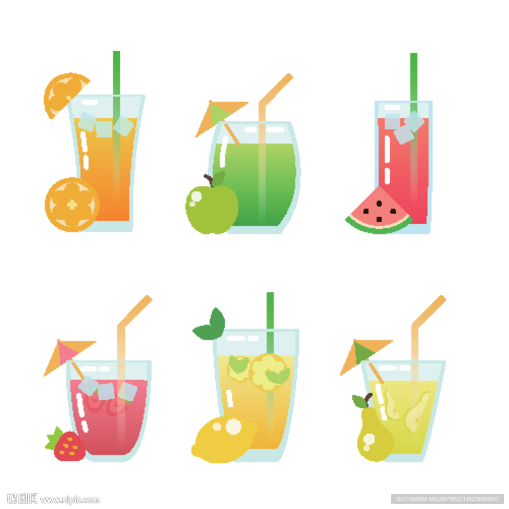 精致矢量果汁饮料插画图标