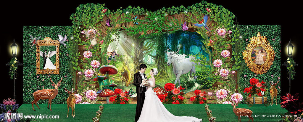 森林系婚礼照片墙高档舞台背景