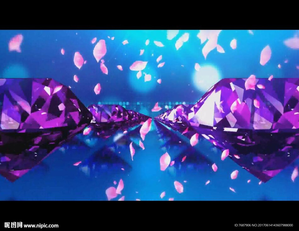 紫色钻石花瓣飘落舞台背景