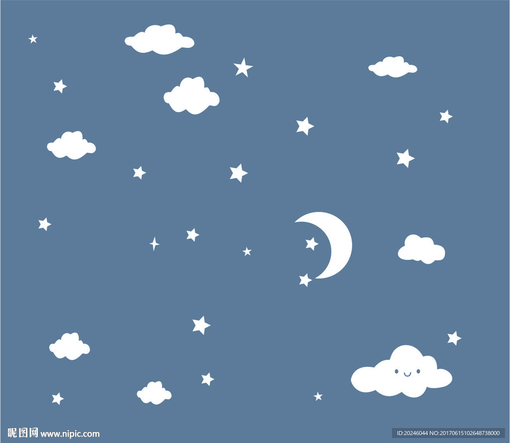 蓝天白云星星月亮矢量图
