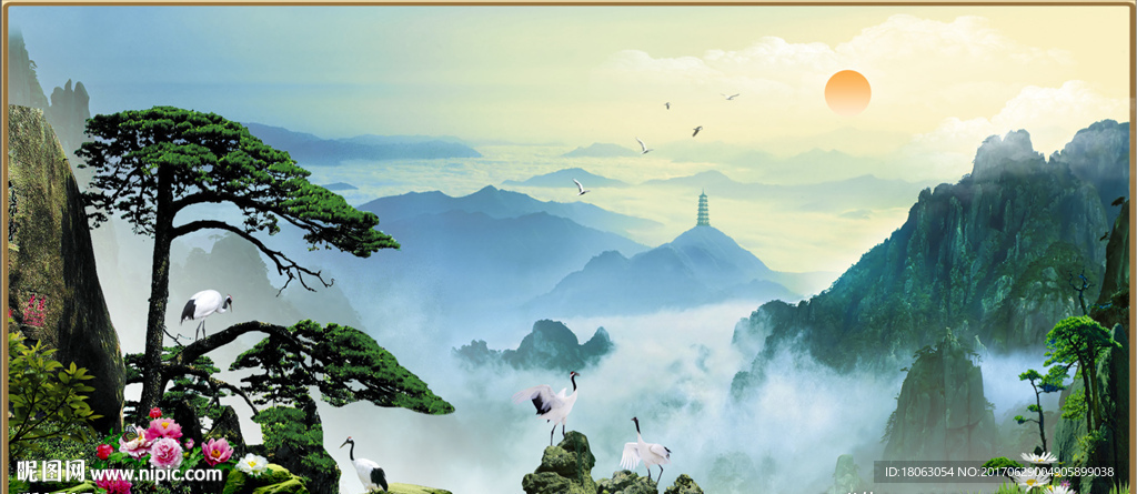 鶴壽延年中堂畫