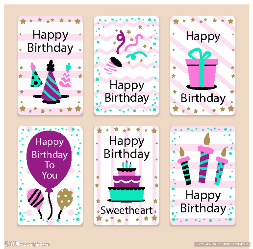 精致矢量有趣生日賀卡插畫