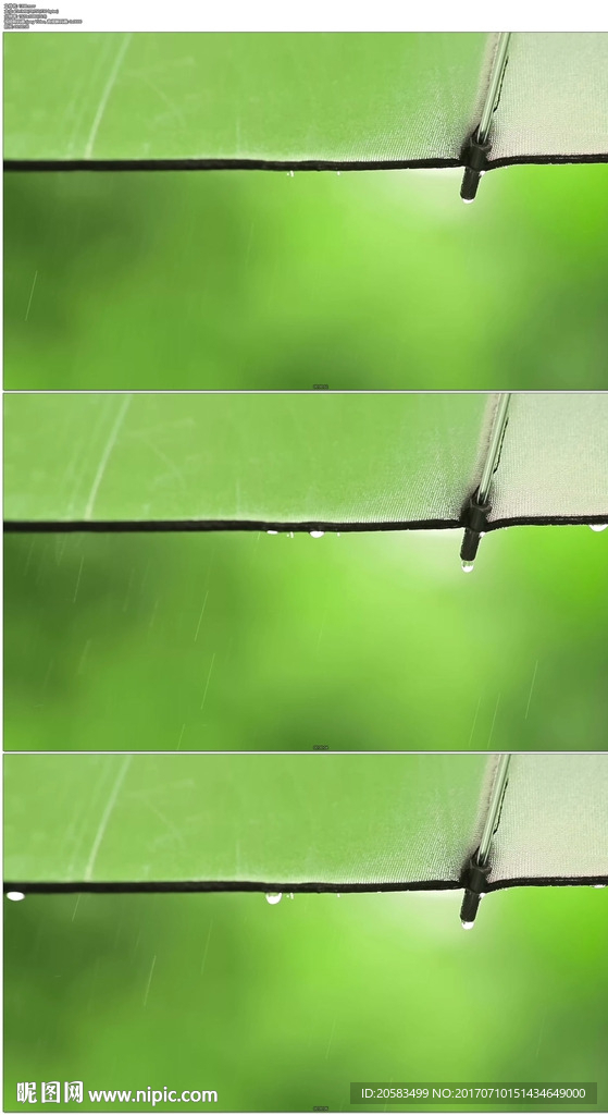 綠色雨傘上的雨滴