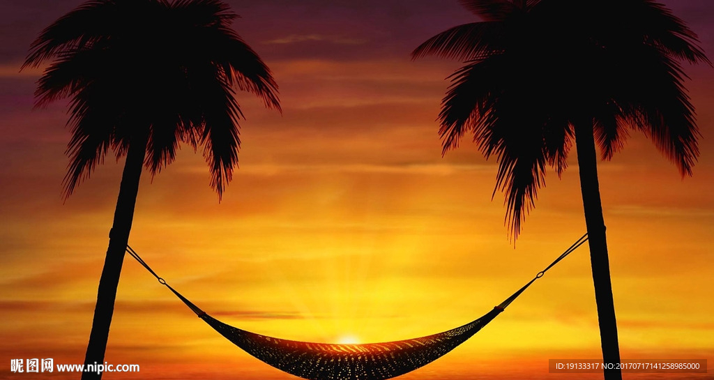 夕阳海滩吊床视频素材