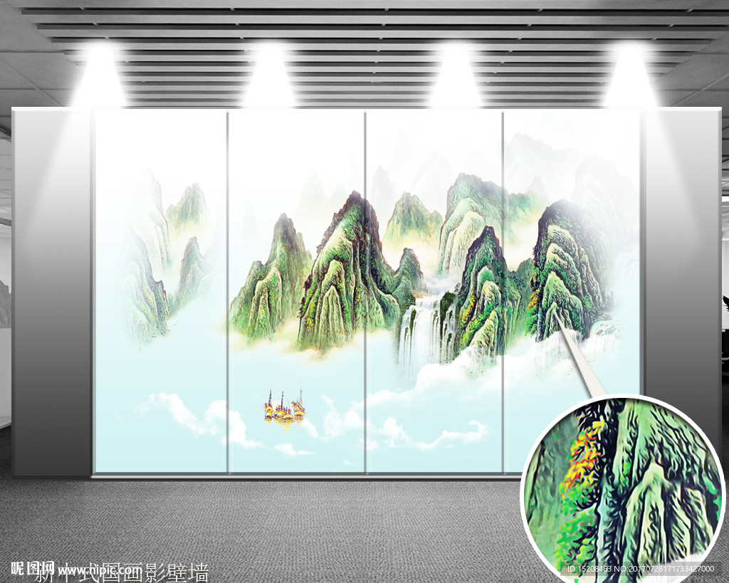 新中式山水影壁墙壁画