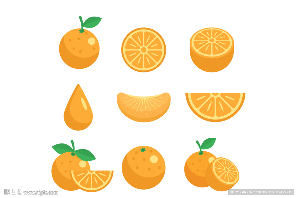 精致矢量彩色橙子图标