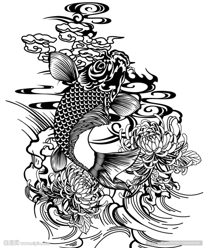 花纹鲤鱼雕刻图片