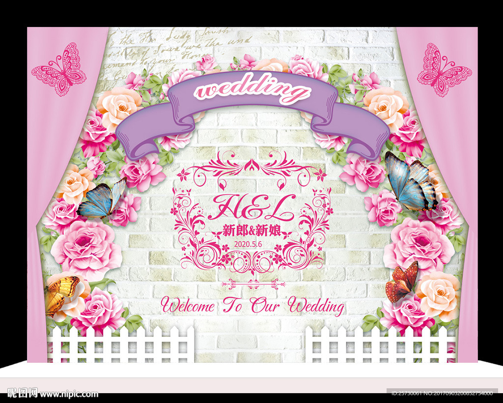 粉紫色花卉婚礼签到牌甜品台设计