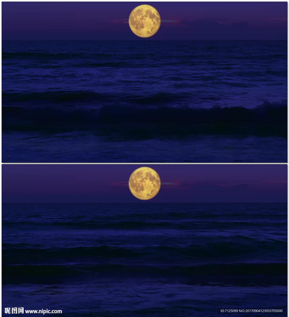 夜晚海浪月亮