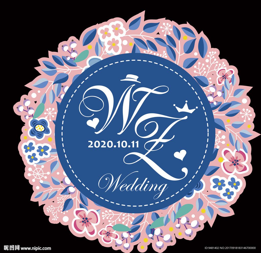 粉色蓝色婚礼结婚婚礼logo