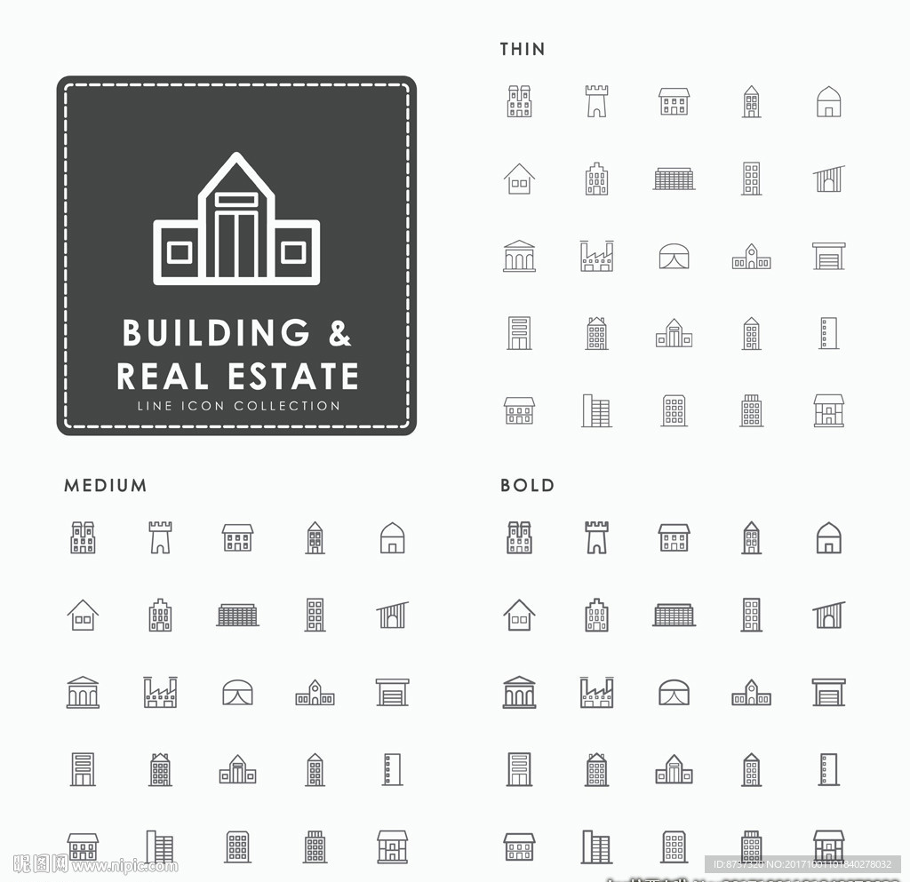 100种建筑房屋精细图标图片