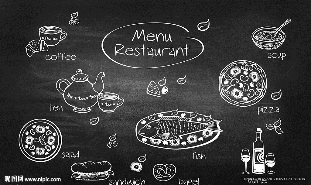 欧美黑板手绘食物背景
