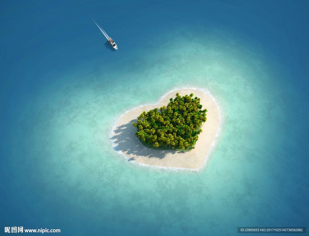 浪漫唯美蓝色大海心形小岛屿