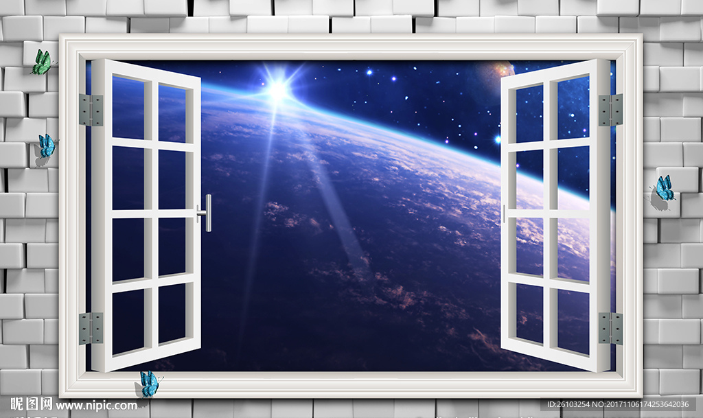 3D窗外梦幻月球电视背景墙