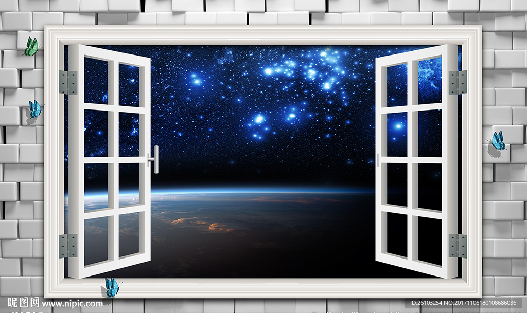 3D窗外梦幻星云电视背景墙