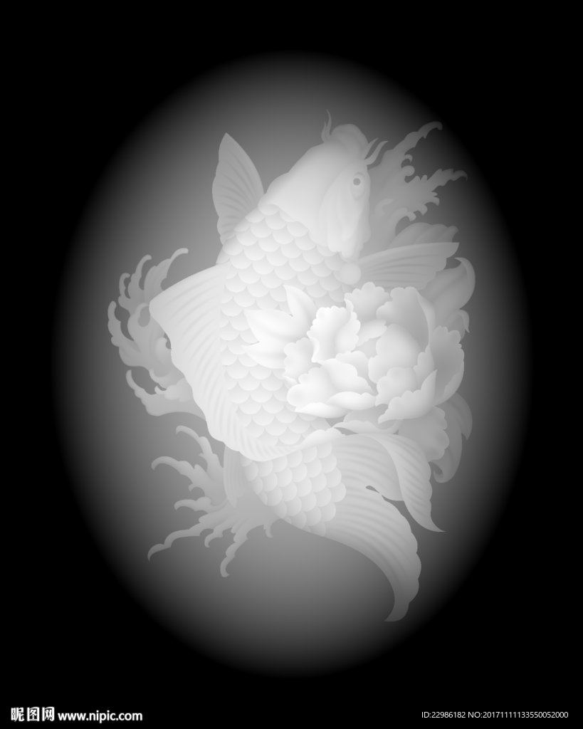 鯉魚牡丹浮雕精雕灰度46牌子
