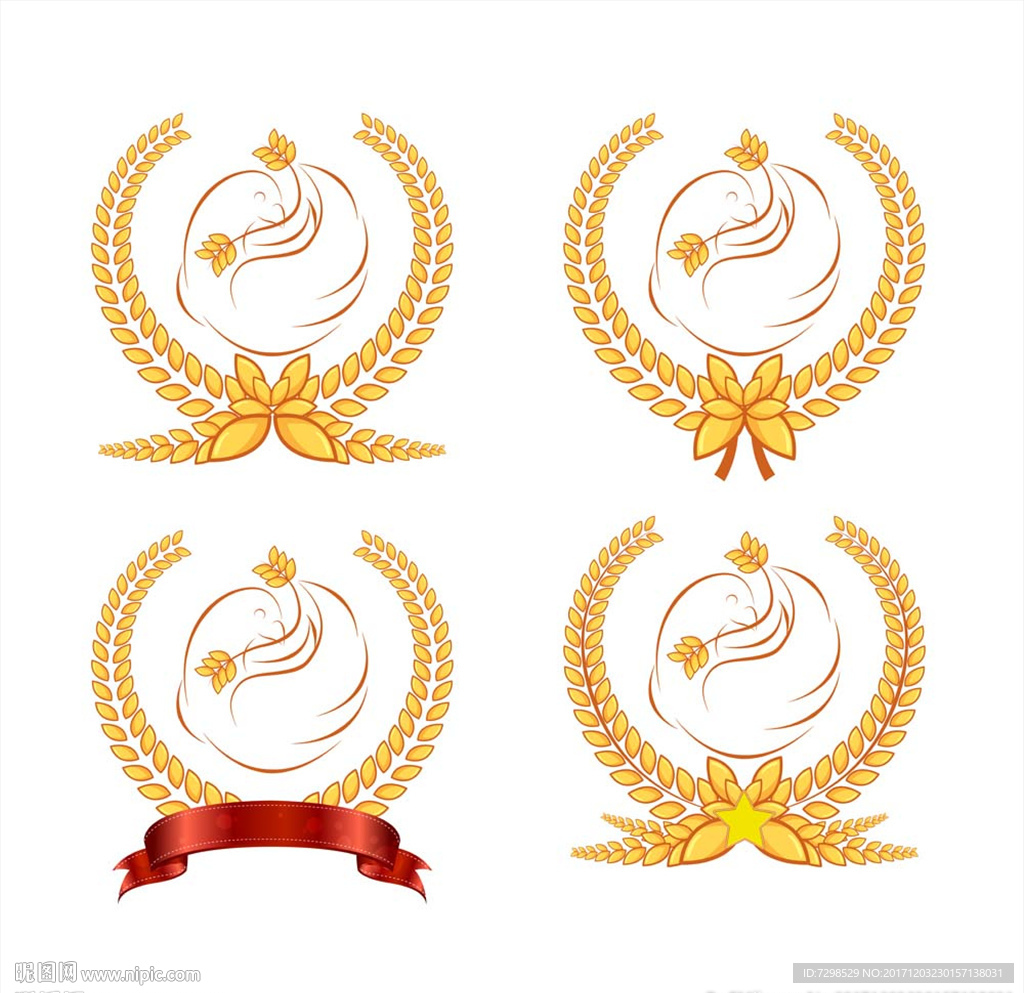 两个金色的麦穗图案logo设计高清PNG素材