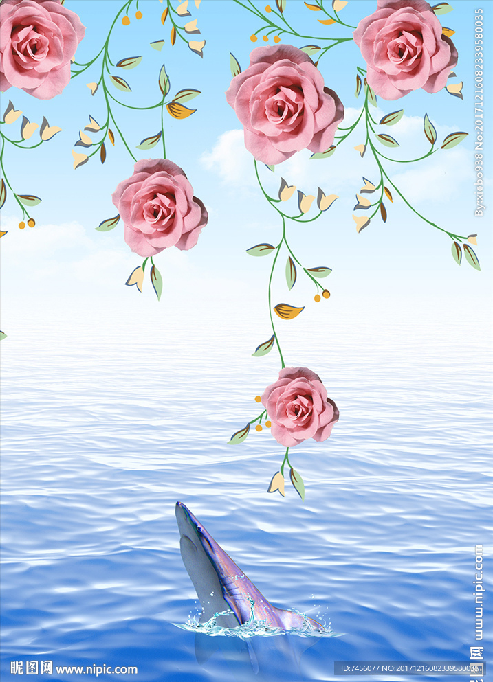 唯美玫瑰花海水风景画玄关过道