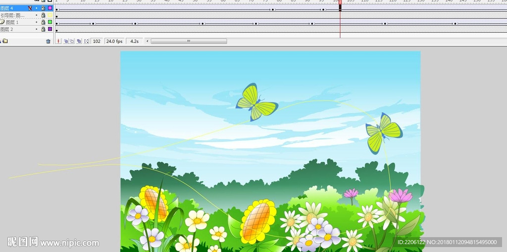 蝴蝶和花丛中飞舞10秒