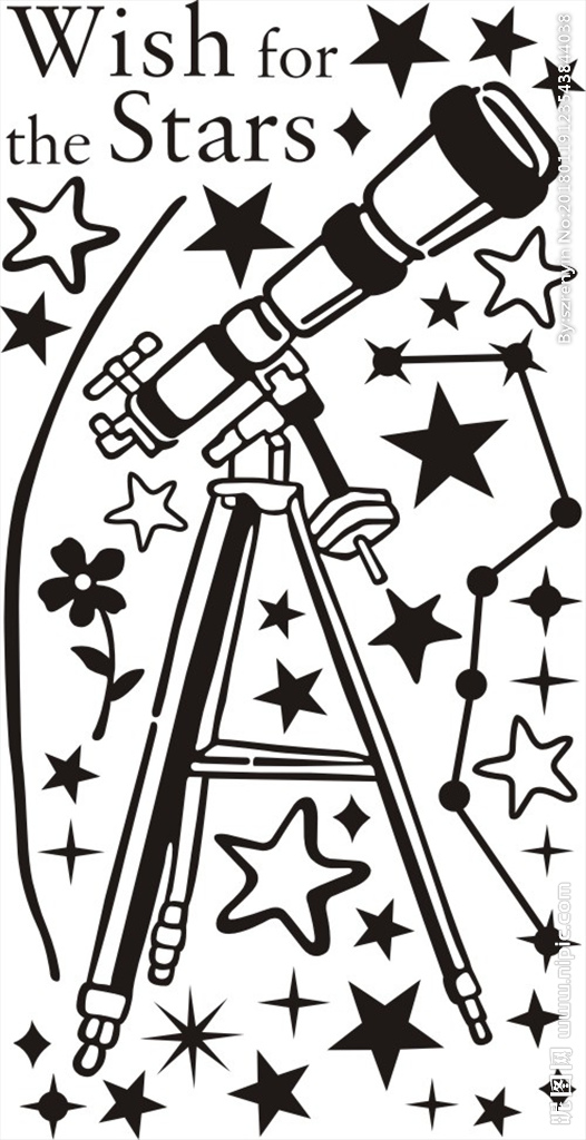 儿童房星空天文望远镜墙贴矢量图