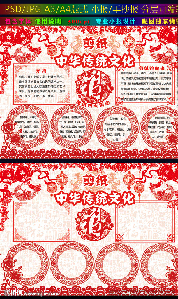 中华传统文化小报剪纸中国风